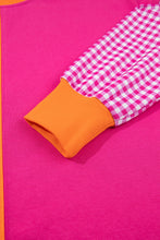 Load image into Gallery viewer, Rose Red Colorblock Gingham Sleeve Crewneck Sweatshirt