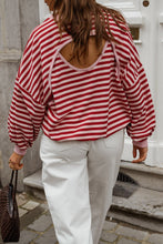 Load image into Gallery viewer, Red Stripe Cutout Open Back Long Sleeve Loose Top