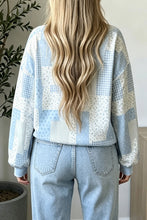 Load image into Gallery viewer, Sky Blue Patchwork Floral Print Mock Neck Long Sleeve Sweatshirt