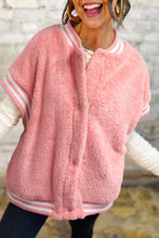 Load image into Gallery viewer, Gossamer Pink Varsity Striped Banding Patchwork Winter Plush Vest