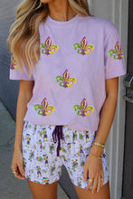 Load image into Gallery viewer, Wisteria Mardi Gras Sequined Pattern Holiday T Shirt