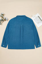 Load image into Gallery viewer, Blue Embroidered Corduroy V-Neck Long Sleeve Plus Size Shirt