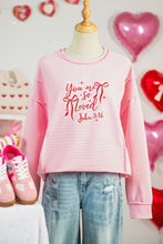 Load image into Gallery viewer, Pink you are so loved Valentines Day Bow Embroidered Graphic Pullover Top
