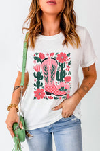 Load image into Gallery viewer, White Western Boots Flower Print Round Neck T Shirt