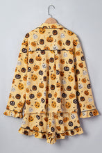 Load image into Gallery viewer, Orange Long Sleeve Ruffle Pumpkin Face Print Two Piece Lounge Set