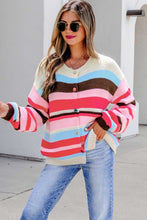 Load image into Gallery viewer, Pink Stripe Striped Colorblock Drop Shoulder Cardigan