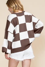 Load image into Gallery viewer, Black Checkered Bishop Sleeve Sweater