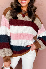 Load image into Gallery viewer, Multicolour Striped Knit Dropped Shoulder Round Neck Pullover Sweater