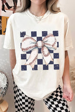 Load image into Gallery viewer, White Checkered Rugby Bowknot Graphic Crew T Shirt