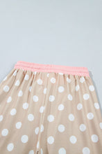Load image into Gallery viewer, Khaki Polka Dot Contrast Trim Long Sleeve Top Drawstring Shift Pants Set