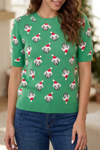 Load image into Gallery viewer, Dark Green Abstract Dog Pattern Christmas Round Neck Short Sleeve Sweater