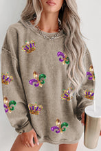 Load image into Gallery viewer, Khaki Mardi Gras Sequin Crown Fleur De Lis Corded Sweatshirt