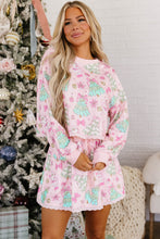 Load image into Gallery viewer, Pink Floral Print Lace Trim Long Sleeve Skirt Set
