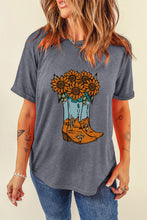 Load image into Gallery viewer, Gray Sunflower Cowgirl Boots Print Western Fashion T Shirt