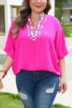 Load image into Gallery viewer, Rose Red Leopard Accent Notched Neck Plus Size Short Sleeve Top