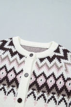 Load image into Gallery viewer, White Geometric Pattern Brushed Knit Button Cardigan