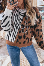 Load image into Gallery viewer, Coffee Western Leopard Zebra Print Long Sleeve Round Neck Sweater
