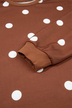 Load image into Gallery viewer, Brown Polka Dot Raw Hem Relaxed Pullover Loose Skort Two Piece Set