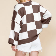 Load image into Gallery viewer, Black Checkered Bishop Sleeve Sweater