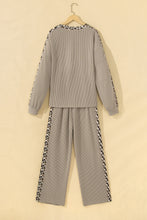 Load image into Gallery viewer, Simply Taupe Cozy Ribbed Patchwork Leopard Trim Long Sleeve 2pcs Pant Set