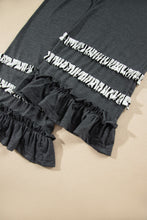 Load image into Gallery viewer, Gray Stripe V Neck Ruffle Contrast Sleeve Top Drawstring Pants 2pcs Set