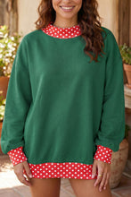 Load image into Gallery viewer, Red Colorblock Polka Dot Contrast Trim Oversized Sweatshirt