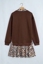 Load image into Gallery viewer, Coffee Leopard Patchwork Collar Long Sleeve Dress