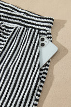 Load image into Gallery viewer, Brown Stripe Textured Knit Long Sleeve Top Elastic Waist Shorts Casual Outfit