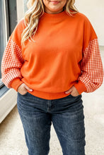 Load image into Gallery viewer, Russet Orange Patchwork Plaid Loose Fit Long Sleeve Plus Size Sweatshirt
