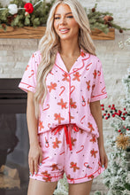 Load image into Gallery viewer, Pink Short Sleeve Placket Shell Button Elastic Waist Lounge Set