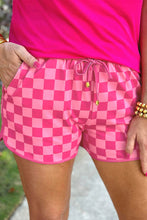 Load image into Gallery viewer, Black Checkered Drawstring Elastic Waist Casual Shorts