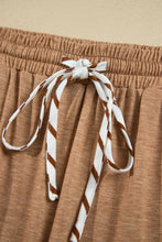 Load image into Gallery viewer, Gray Stripe V Neck Ruffle Contrast Sleeve Top Drawstring Pants 2pcs Set
