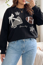 Load image into Gallery viewer, Black Rugby Game Day Patchwork Graphic Plus Size Sweatshirt