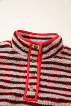 Load image into Gallery viewer, Red Striped Fuzzy Colorblock Button Placket Sweatshirt
