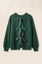 Load image into Gallery viewer, Blackish Green Plaid Bow Detail Drop Shoulder Christmas Sweater