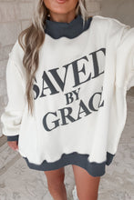 Load image into Gallery viewer, Beige Saved By Grace Print Color Block Mock Neck Oversized Sweatshirt