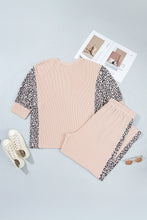 Load image into Gallery viewer, Light French Beige Leopard Print Ribbed Twist Long Sleeve Top Pants Plus Size Set