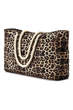 Load image into Gallery viewer, Coffee Leopard Print Rope Straps Large Travel Shopping Bag