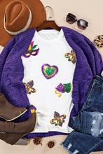 Load image into Gallery viewer, White Sequined Mardi Gras Symbolic Pattern Casual Tee