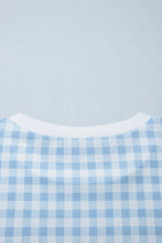 Load image into Gallery viewer, Light Blue Plaid Round Neck Long Sleeve Sweatshirt