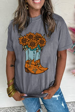 Load image into Gallery viewer, Gray Sunflower Cowgirl Boots Print Western Fashion T Shirt