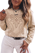 Load image into Gallery viewer, Light French Beige Western Embroidery Round Neck Pullover Long Sleeve Sweatshirt