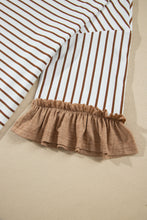 Load image into Gallery viewer, Gray Stripe V Neck Ruffle Contrast Sleeve Top Drawstring Pants 2pcs Set