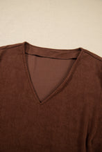 Load image into Gallery viewer, Coffee Winter Corduroy V Neck Long Sleeve Plus Size Mini Dress