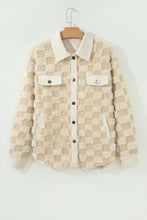 Load image into Gallery viewer, Khaki Plush Checkered Corduroy Trim Metal Button Long Sleeve Shift Silhouette Shacket
