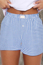 Load image into Gallery viewer, Blue Gingham Printed High Waist Shorts