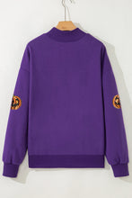 Load image into Gallery viewer, Tillandsia Purple Sequin Pumpkin Spooky Graphic Halloween Pullover Sweatshirt