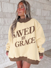 Load image into Gallery viewer, Beige Saved By Grace Print Color Block Mock Neck Oversized Sweatshirt