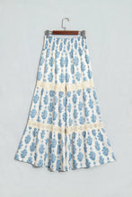 Load image into Gallery viewer, Sky Blue Floral Print Lace Patchwork Detail Wide Leg Pants