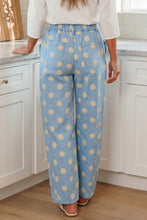 Load image into Gallery viewer, Sky Blue Polka Dot Print Bow Detail Pocketed Barrel Jeans